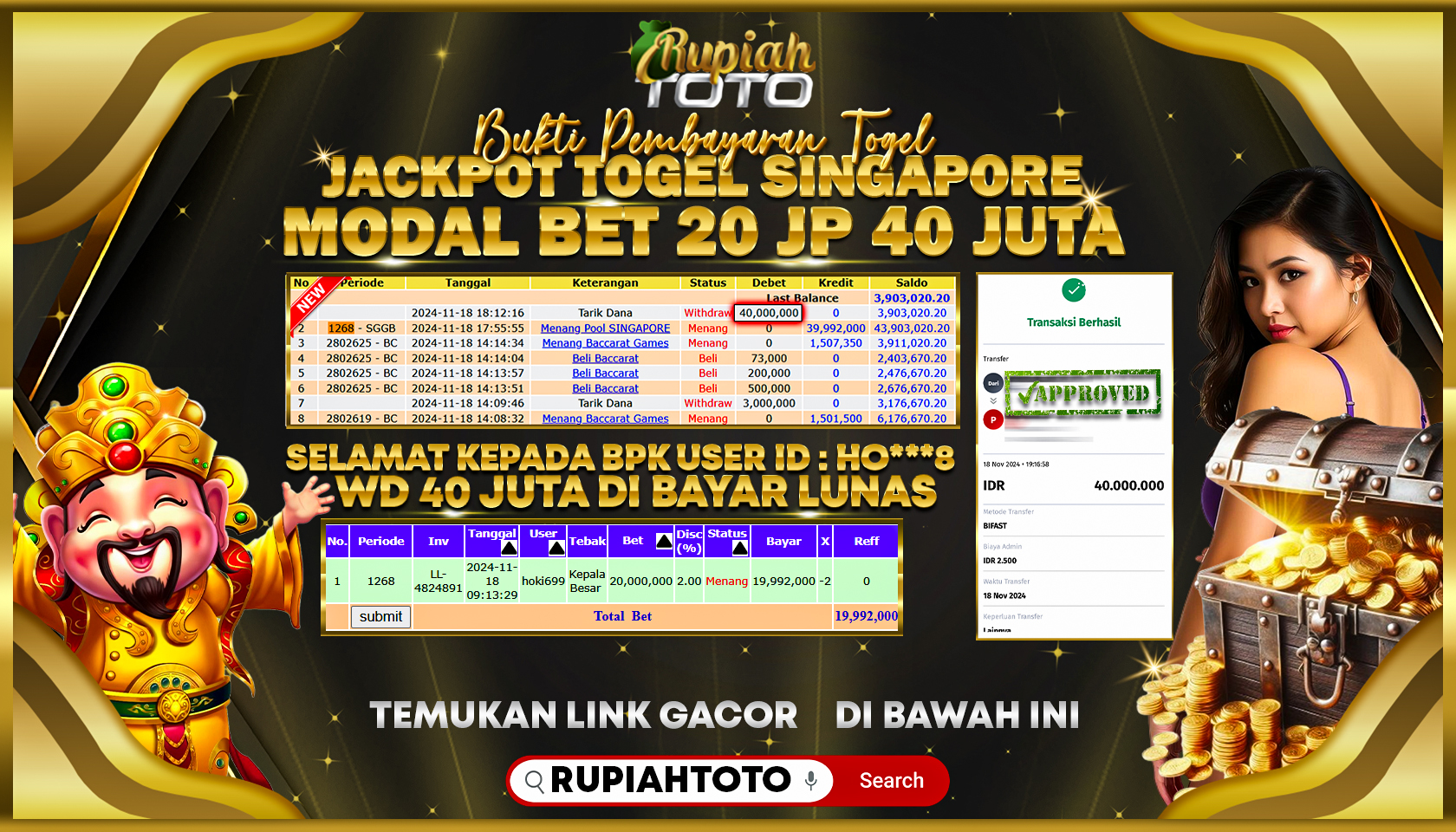 RUPIAHTOTO JACKPOT TOGEL SINGAPORE RP.40.000.000 JUTA LUNAS