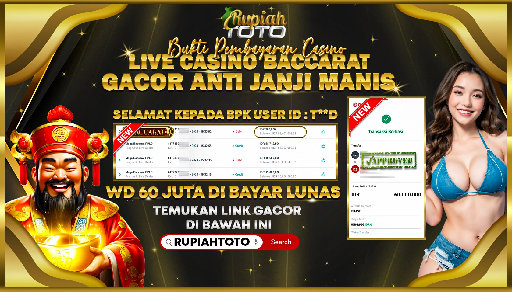RUPIAHTOTO JACKPOT LIVE CASINO RP.60.000.000 JUTA LUNAS
