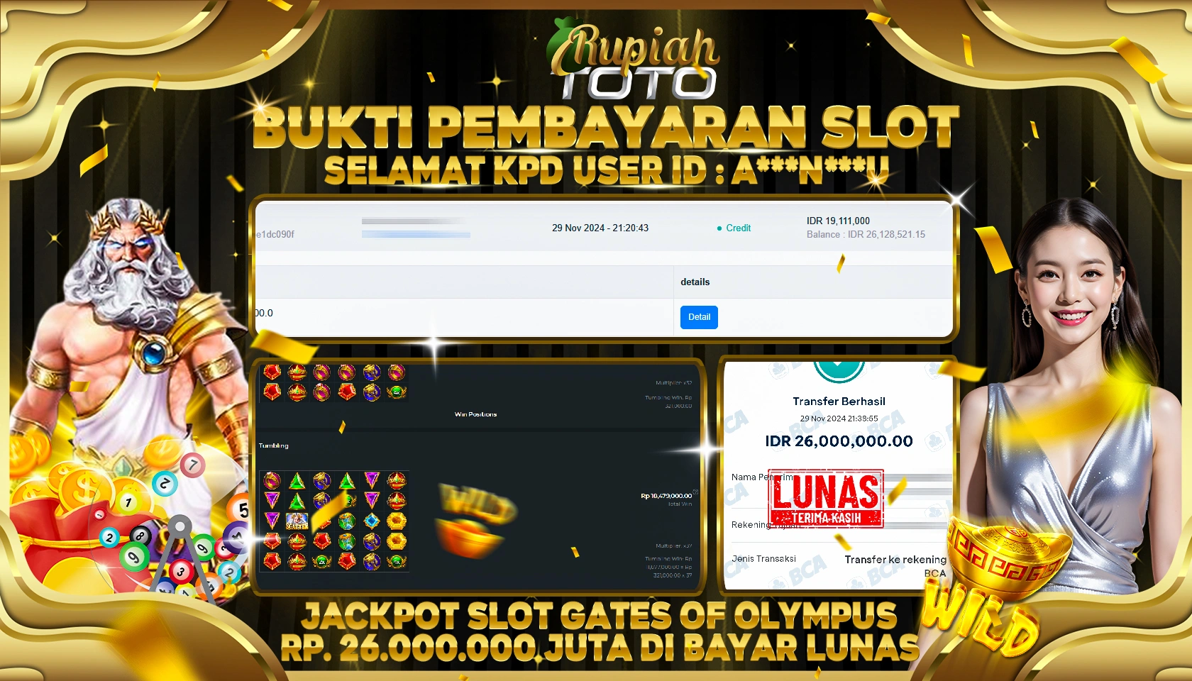 RUPIAHTOTO JACKPOT SLOT GATES OF OLYMPUS RP.26.000.000 JUTA LUNAS