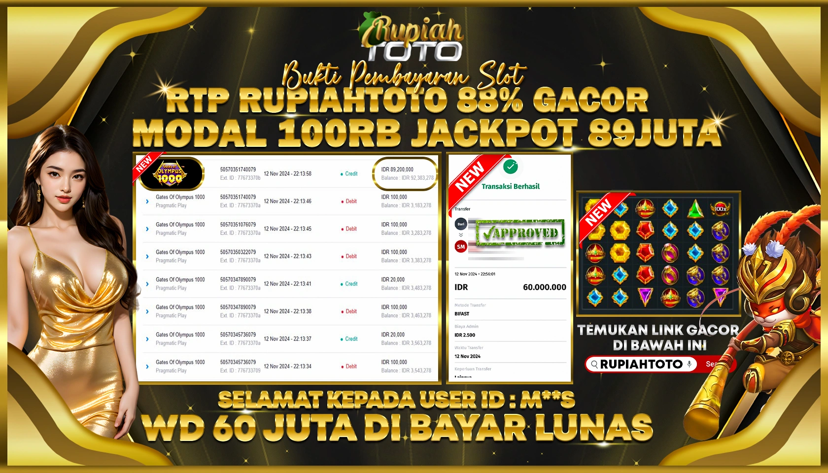 RUPIAHTOTO JACKPOT SLOT GATES OF OLYMPUS RP.90.000.000 JUTA LUNAS