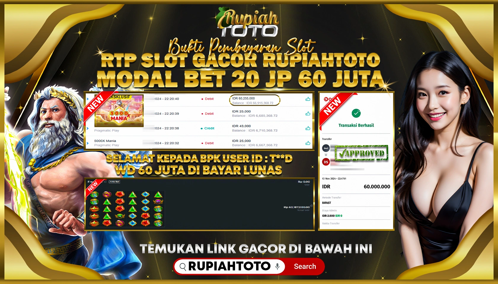 RUPIAHTOTO JACKPOT SLOT 5000X MANIA RP.60.000.000 JUTA LUNAS